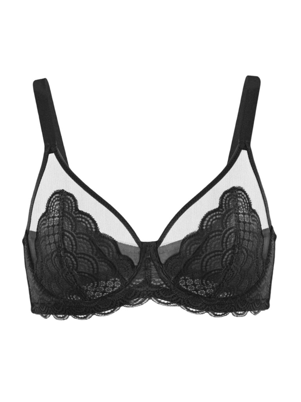HSIA Mermaid Scales Lace Underwire Bra - Size 38DD - Black
